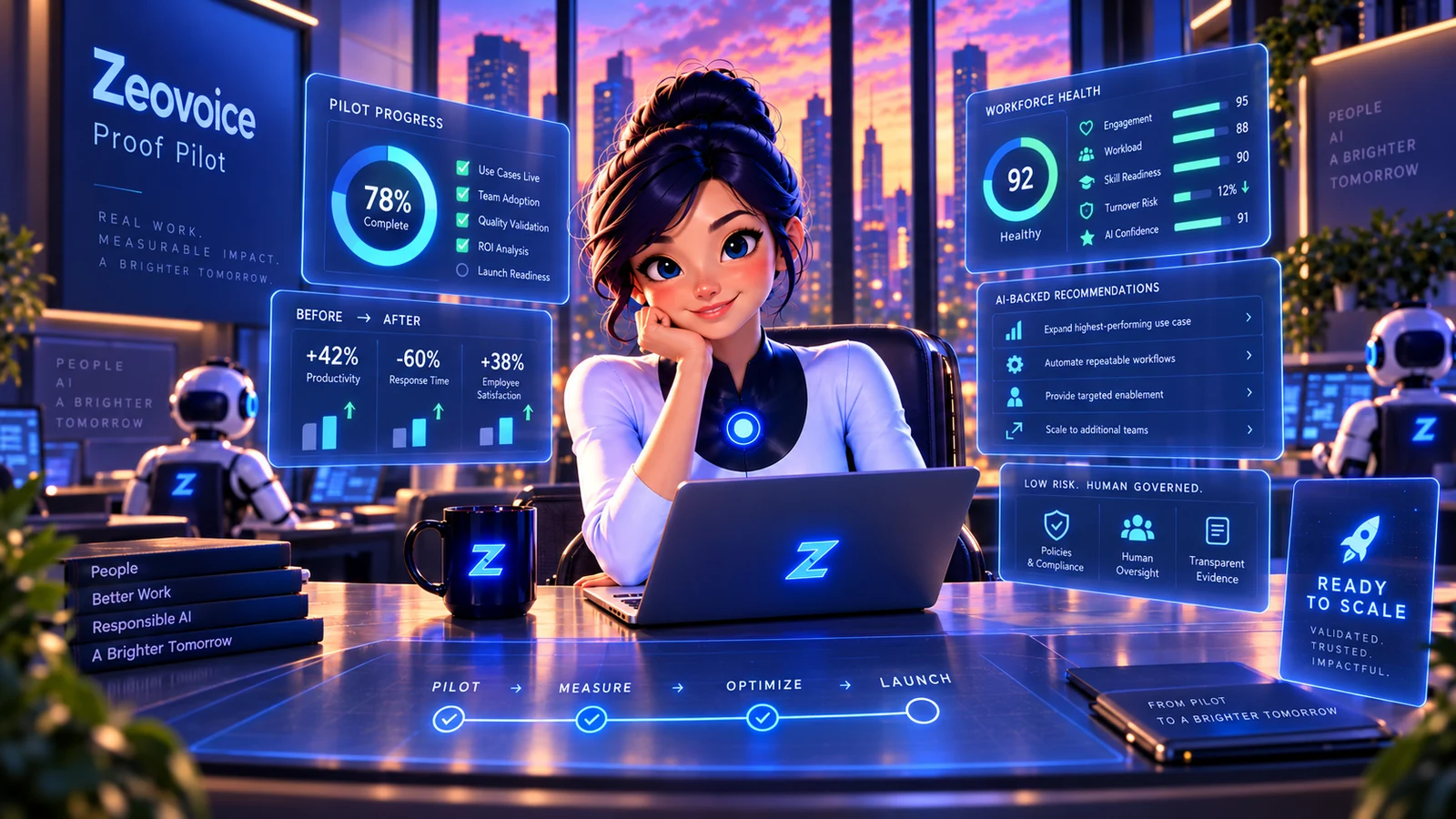 AI Workforce Director reviewing a Zeovoice Proof Pilot